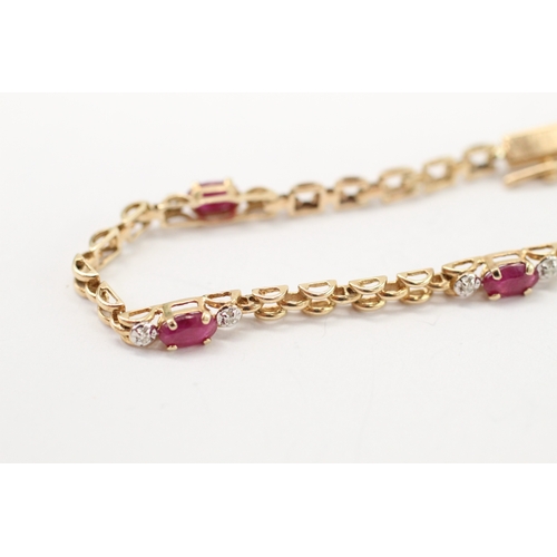 59 - 9ct gold ruby diamond link bracelet (3.4g)