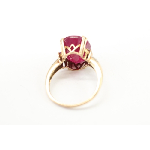 8 - 9ct gold glass filled ruby diamond cocktail ring (5.6g) Size R 1/2