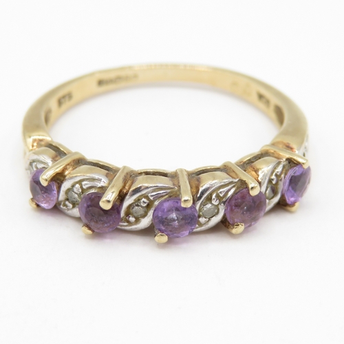 9ct Gold Amethyst and Diamond Half Eternity Ring (2.3g) Size N