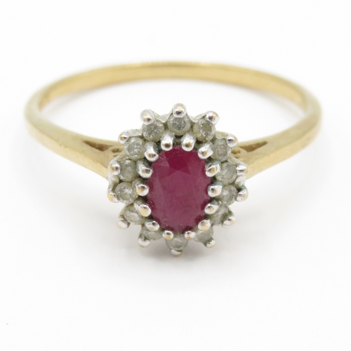 26 - 9ct gold ruby diamond cluster ring (2.4g) Size T