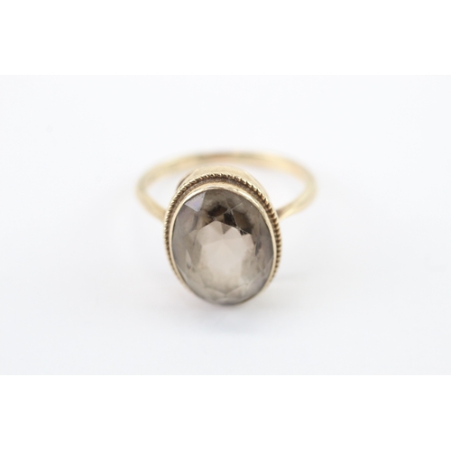 12 - 9ct gold smoky quartz faceted solitaire ring (3.33g) Size N