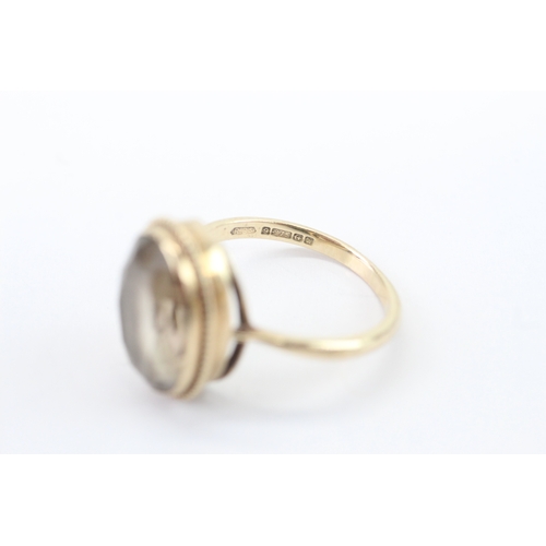 12 - 9ct gold smoky quartz faceted solitaire ring (3.33g) Size N