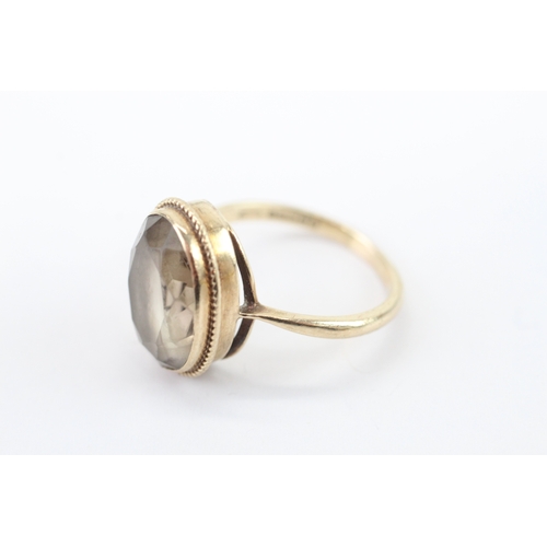 12 - 9ct gold smoky quartz faceted solitaire ring (3.33g) Size N