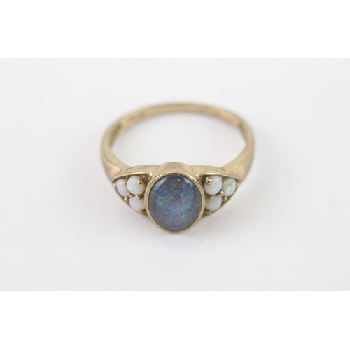 13 - 9ct gold opal triplet and opal stone set ring (2.69g) Size R