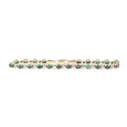 2 - 9ct gold emerald diamond tennis bracelet (5.9g)