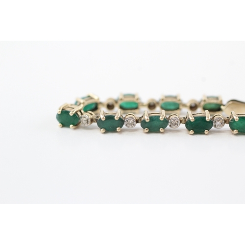 2 - 9ct gold emerald diamond tennis bracelet (5.9g)