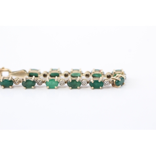 2 - 9ct gold emerald diamond tennis bracelet (5.9g)