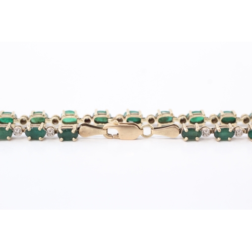 2 - 9ct gold emerald diamond tennis bracelet (5.9g)