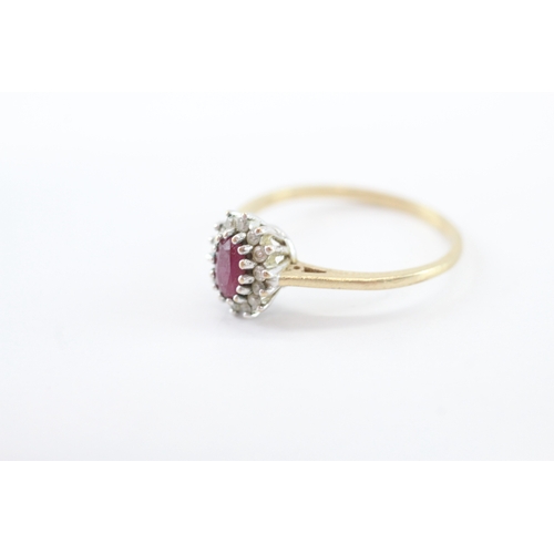 26 - 9ct gold ruby diamond cluster ring (2.4g) Size T