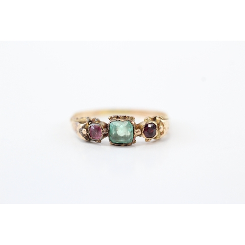 29 - 14ct gold antique emerald ruby ring as found (1.6g) Size Q