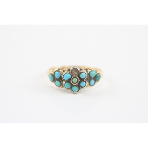 3 - 15ct gold antique turquoise floral ring a/f (2.3g) Size N