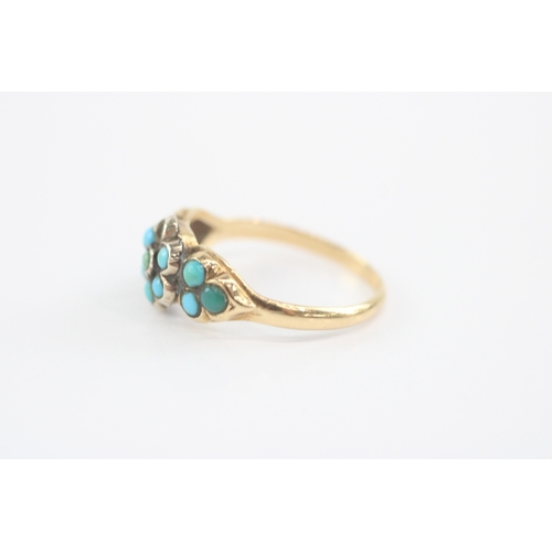 3 - 15ct gold antique turquoise floral ring a/f (2.3g) Size N
