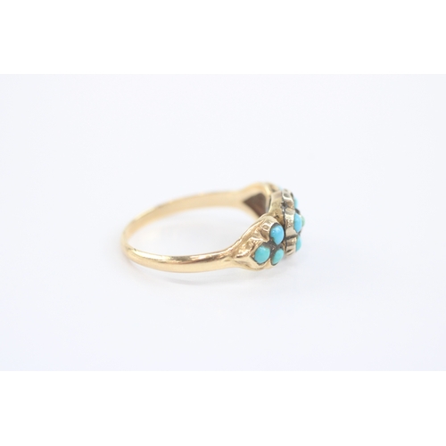 3 - 15ct gold antique turquoise floral ring a/f (2.3g) Size N