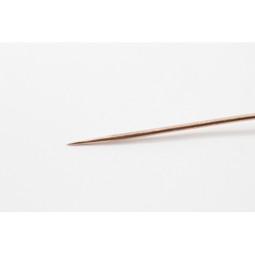 33 - 15ct gold with 9ct pin antique diamond and pearl enamel stick pin AF- damaged enamel (1.77g)