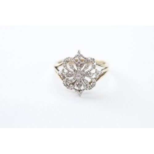 35 - 9ct gold diamond floral ring (2.8g) Size N 1/2