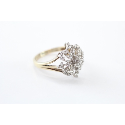35 - 9ct gold diamond floral ring (2.8g) Size N 1/2