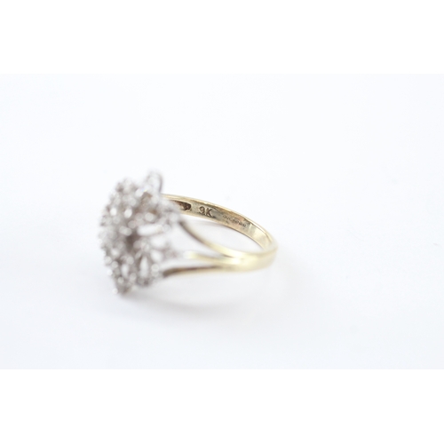35 - 9ct gold diamond floral ring (2.8g) Size N 1/2