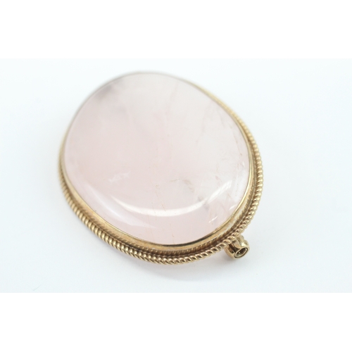 37 - 9ct gold rose quartz stone brooch (14g)