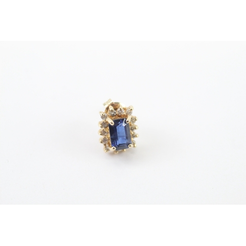 40 - 14ct gold sapphire and diamond square cut halo earring studs (2.65g)