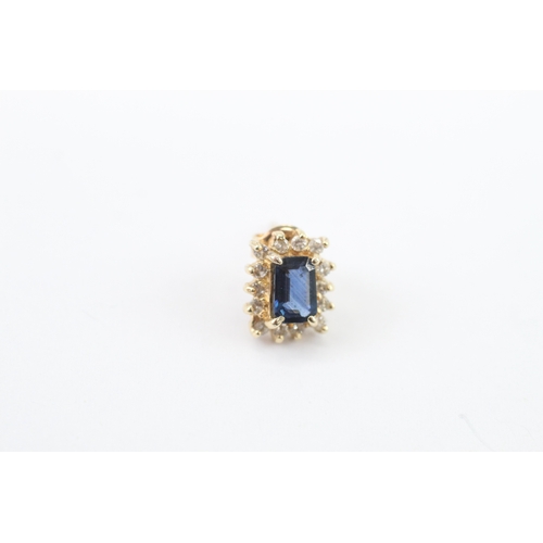 40 - 14ct gold sapphire and diamond square cut halo earring studs (2.65g)