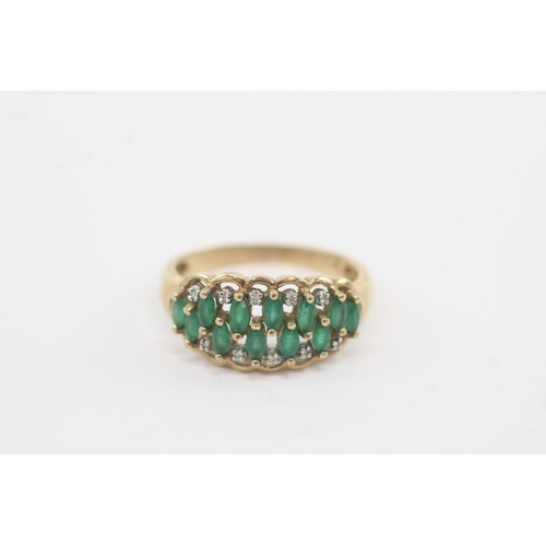 5 - 9ct gold emerald diamond dress ring (3.8g) Size U 1/2