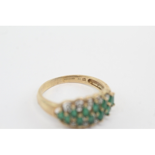 5 - 9ct gold emerald diamond dress ring (3.8g) Size U 1/2