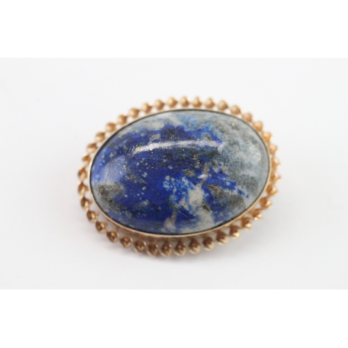 6 - 9ct gold lapis lazuli stone set brooch (6.2g)