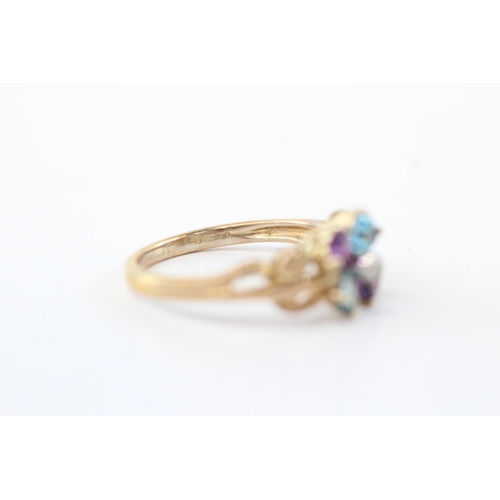 60 - 9ct gold blue topaz amethyst diamond ring (3.2g) Size P