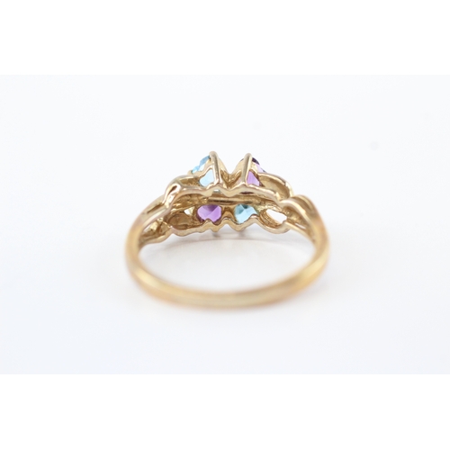 60 - 9ct gold blue topaz amethyst diamond ring (3.2g) Size P