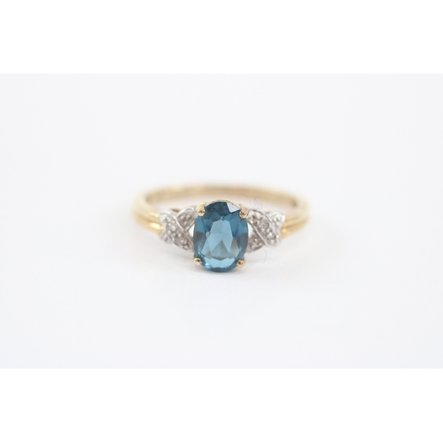 9 - 9ct gold blue topaz diamond ring (2g) Size P