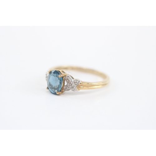 9 - 9ct gold blue topaz diamond ring (2g) Size P