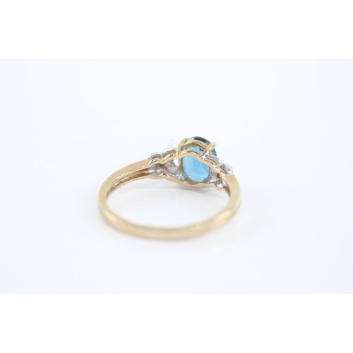 9 - 9ct gold blue topaz diamond ring (2g) Size P