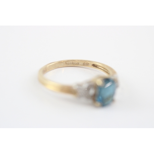9 - 9ct gold blue topaz diamond ring (2g) Size P