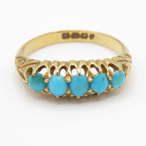 1 - 18ct gold antique turquoise five stone ring (2.9g) Size J