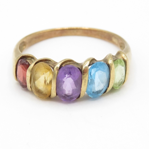 37 - 9ct gold peridot blue topaz amethyst citrine garnet ring (2.1g) Size P