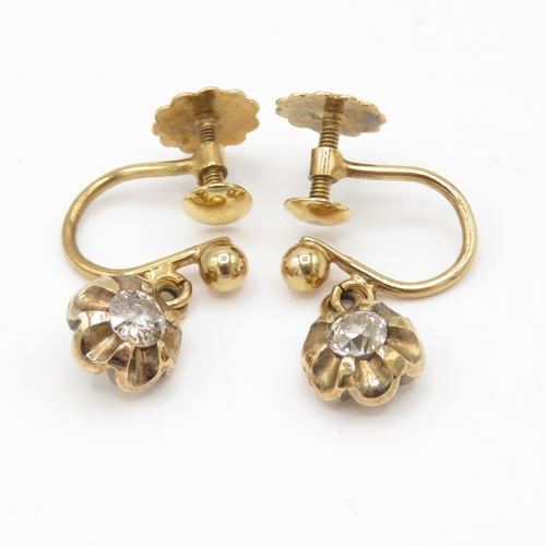40 - 9ct gold old mine cut diamond screw-on earrings (2g)