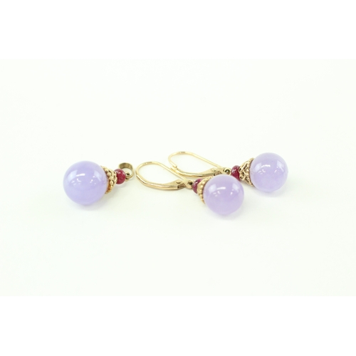 19 - 2x 9ct gold purple jade ruby earrings pendant set (8.1g)