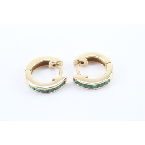 2 - 14ct gold square cut emerald drop earrings (3.5g)