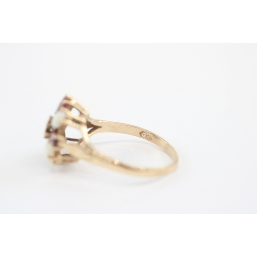 25 - 9ct gold ruby opal diamond cluster ring (3.3g) Size Q 1/2