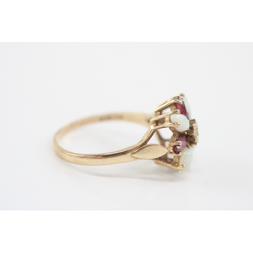 25 - 9ct gold ruby opal diamond cluster ring (3.3g) Size Q 1/2