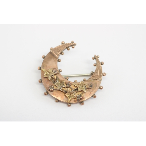 26 - 9ct gold antique crescent brooch with base metal pin (2.6g)