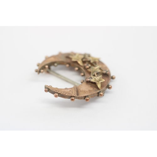 26 - 9ct gold antique crescent brooch with base metal pin (2.6g)