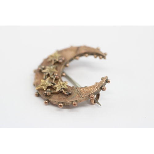 26 - 9ct gold antique crescent brooch with base metal pin (2.6g)