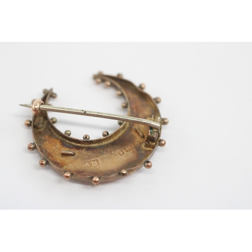 26 - 9ct gold antique crescent brooch with base metal pin (2.6g)