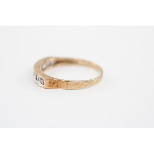 28 - 9ct gold pink sapphire diamond half eternity ring (2.1g) Size R