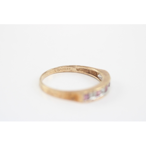 28 - 9ct gold pink sapphire diamond half eternity ring (2.1g) Size R