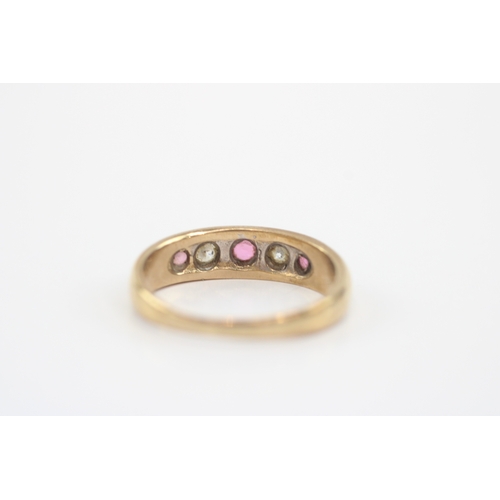 29 - 9ct gold ruby diamond boat ring (2.4g) Size L