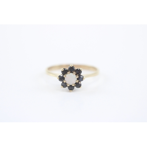 35 - 9ct gold opal sapphire cluster ring (1.6g) Size N