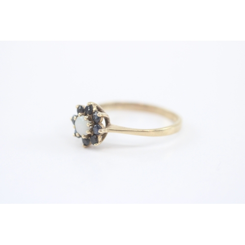 35 - 9ct gold opal sapphire cluster ring (1.6g) Size N