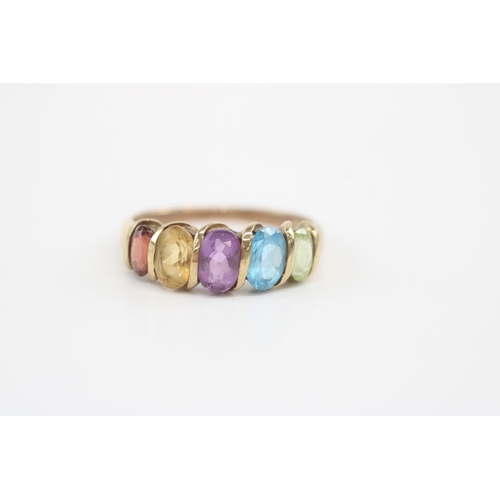 37 - 9ct gold peridot blue topaz amethyst citrine garnet ring (2.1g) Size P